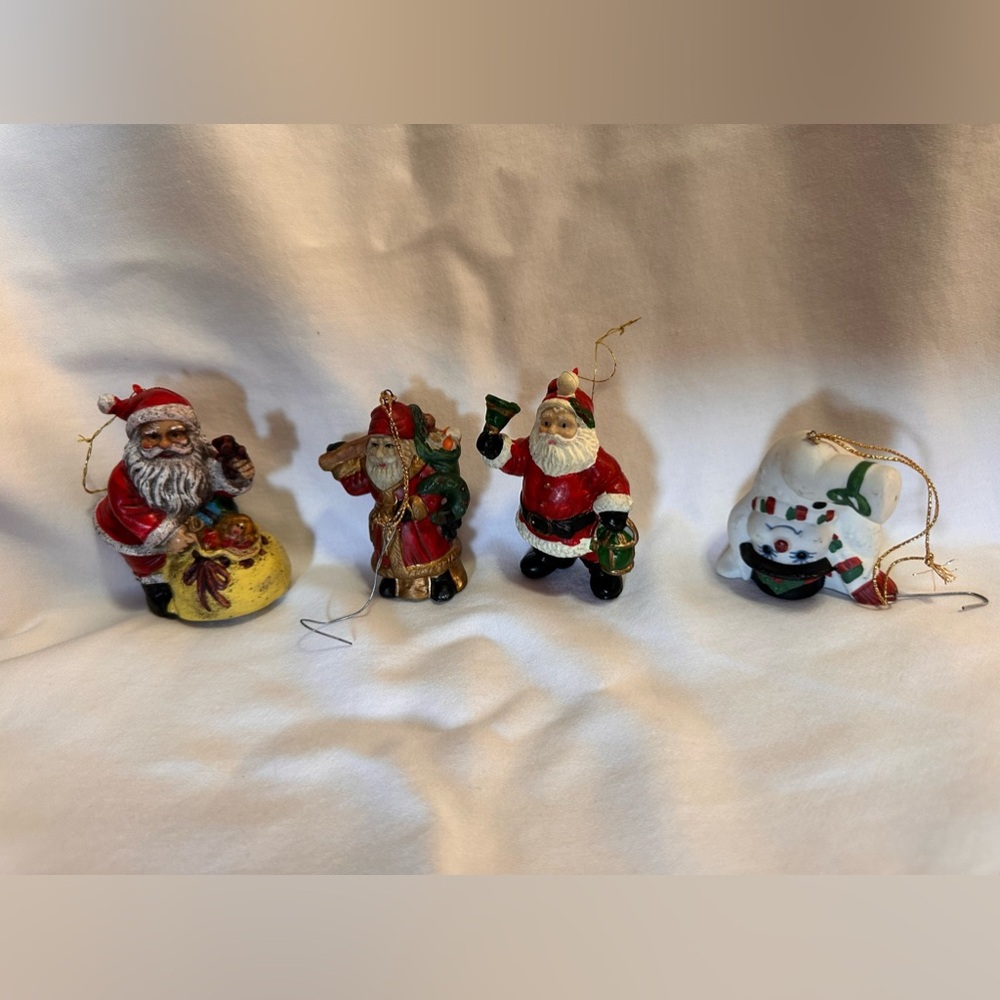 Mix of 4 - Santa’s (3) and Snowman (1) Ornaments